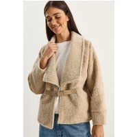 Plüschjacke mit Gürtel und Schalkragen