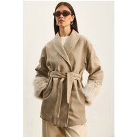 Oversized Filzjacke mit Kunstfell-Bündchen