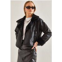 Kurze Kunstfell-Scherling-Jacke