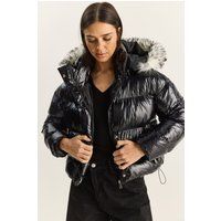 Glänzende Cropped Pufferjacke mit Kapuze