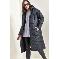 Langer Puffer-Mantel mit Kapuze
