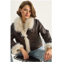 Kunstlederjacke mit Kunstfell-Besatz