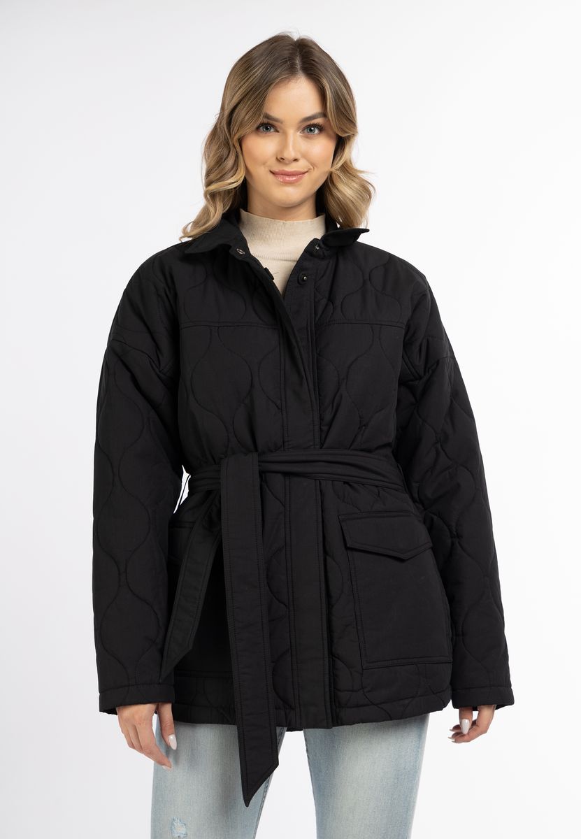 Gesteppte Baumwoll-Hemdjacke mit Gürtel