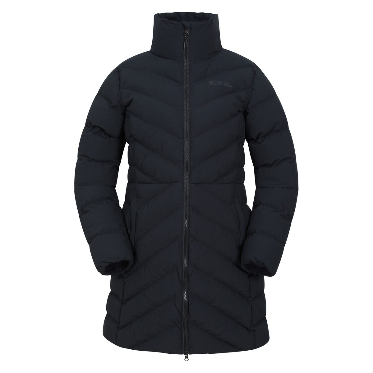 Lange Steppjacke mit Chevron-Muster