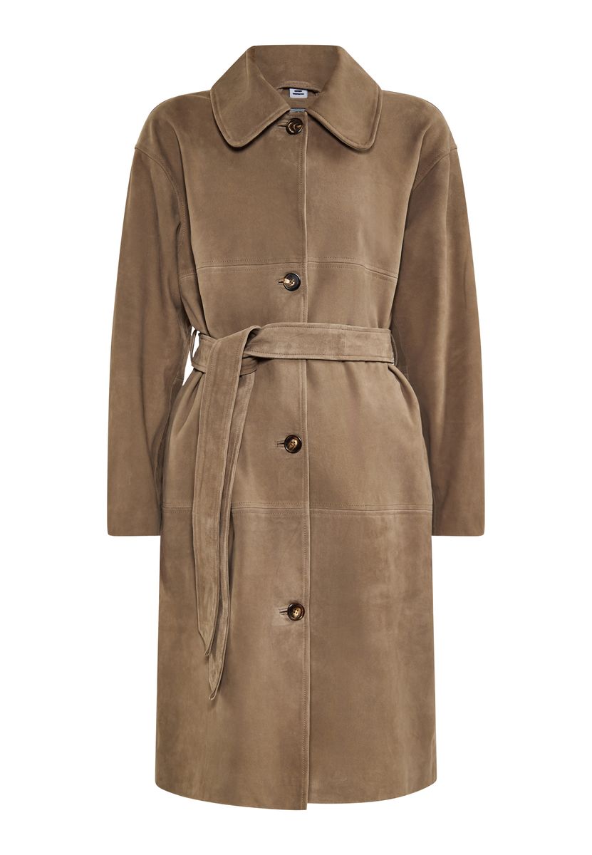 Eleganter Veloursledermantel mit Gürtel