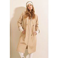Langer Kapuzen-Trenchcoat mit Tunnelzug