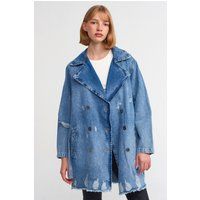 Zweireihiger Denim-Trenchcoat mit Used-Effekten