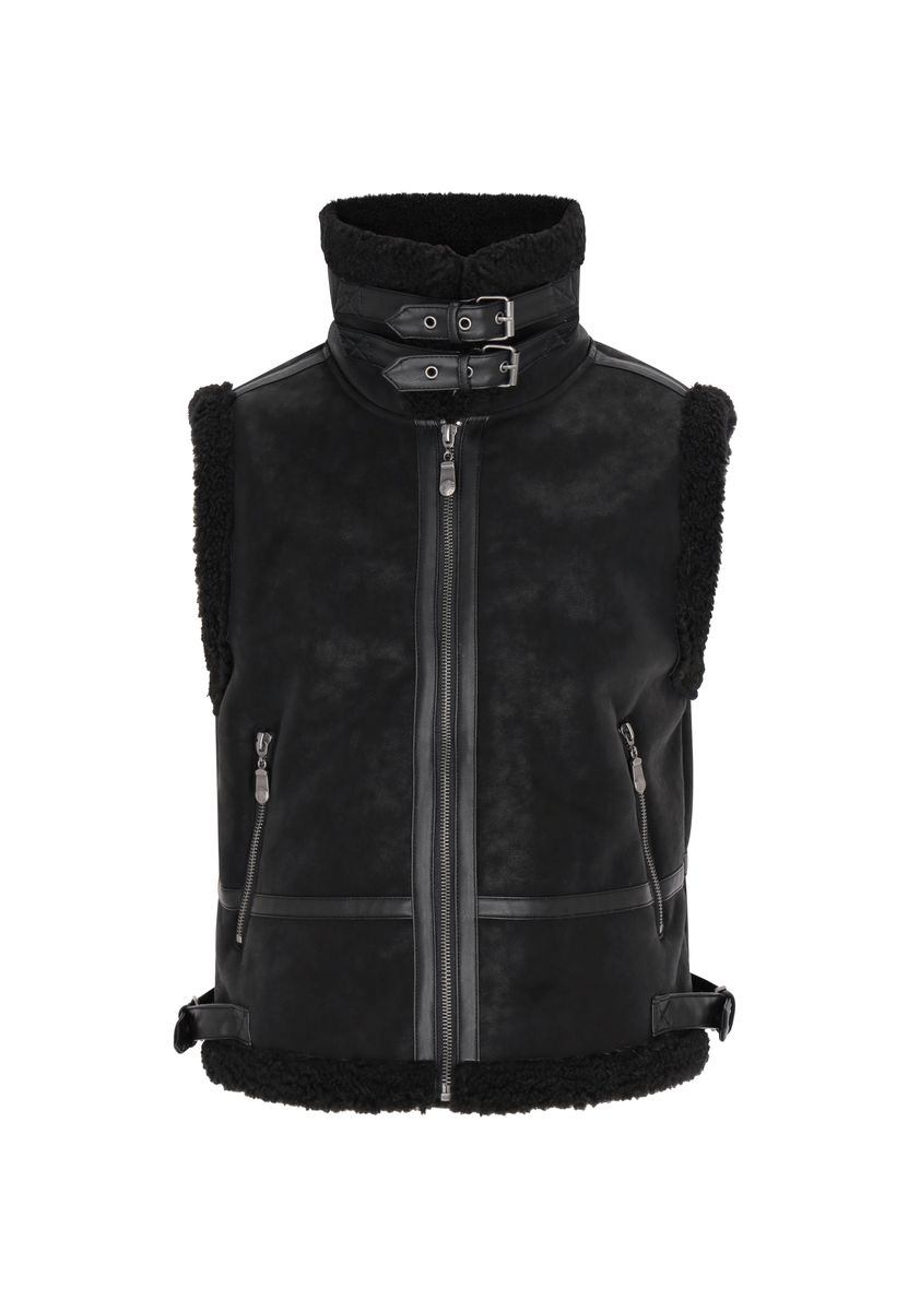 Aviator-Weste mit Teddyfutter und Schnallen