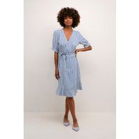 Gestreiftes Wickel-Midikleid mit Rüschen