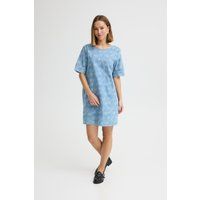 Besticktes Denim-Shiftkleid mit Blumenmuster