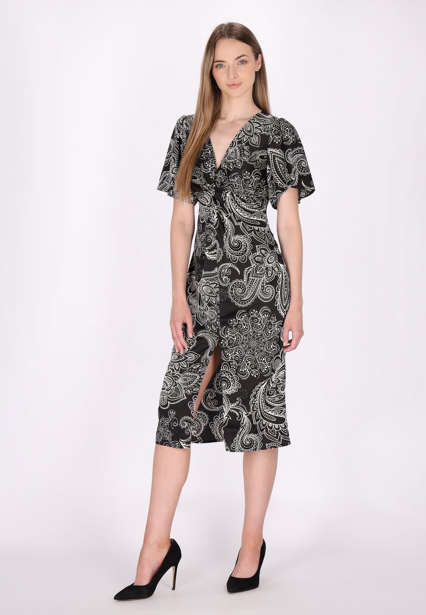 Paisley-Midikleid mit Knotendetail