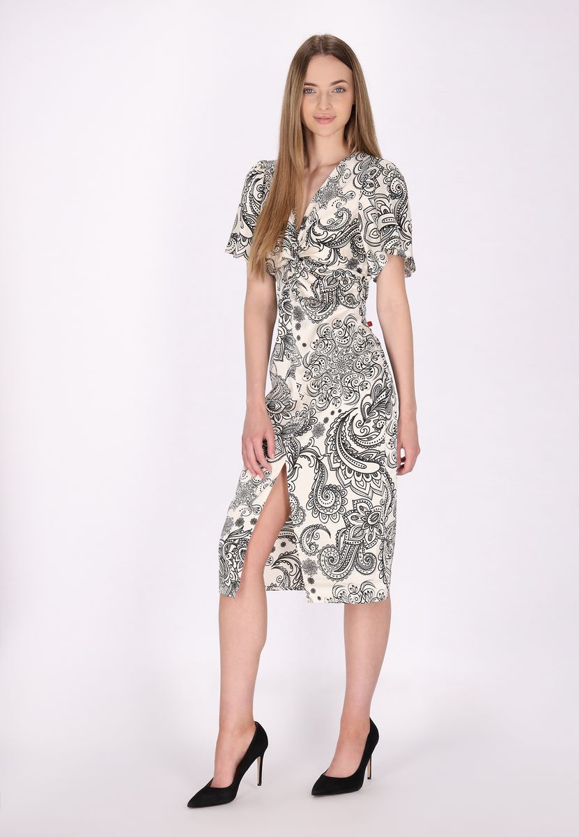 Midikleid mit Paisley-Print und Knotendetail