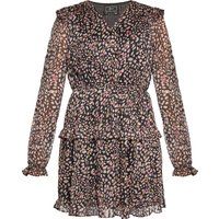 Gestuftes Minikleid mit Animal-Print und Rüschen