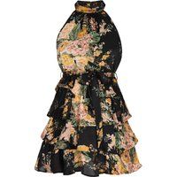 Stufen-Minikleid mit Blumenmuster und Neckholder