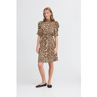 Leopard-Print Hemdkleid mit Puffärmeln