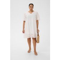 A-Linien-Kleid mit Lochstickerei und V-Ausschnitt