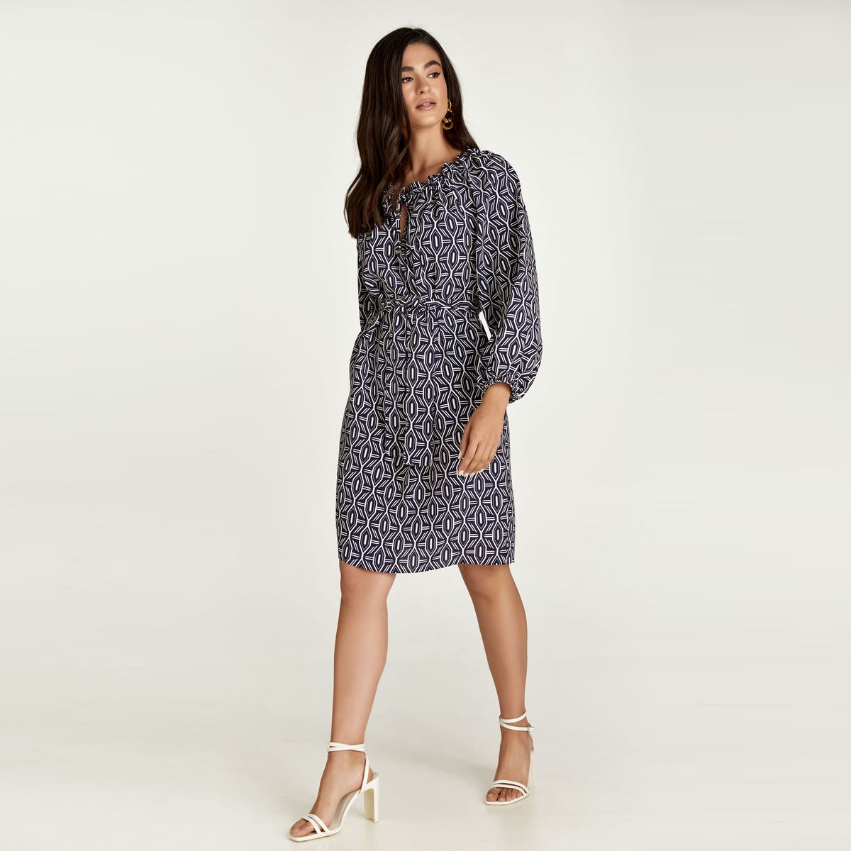 Bedrucktes Midikleid mit Bindegürtel