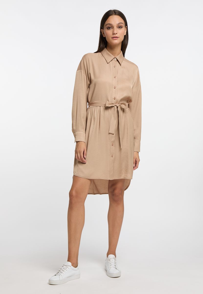 Elegantes langärmliges Hemdblusenkleid mit Gürtel