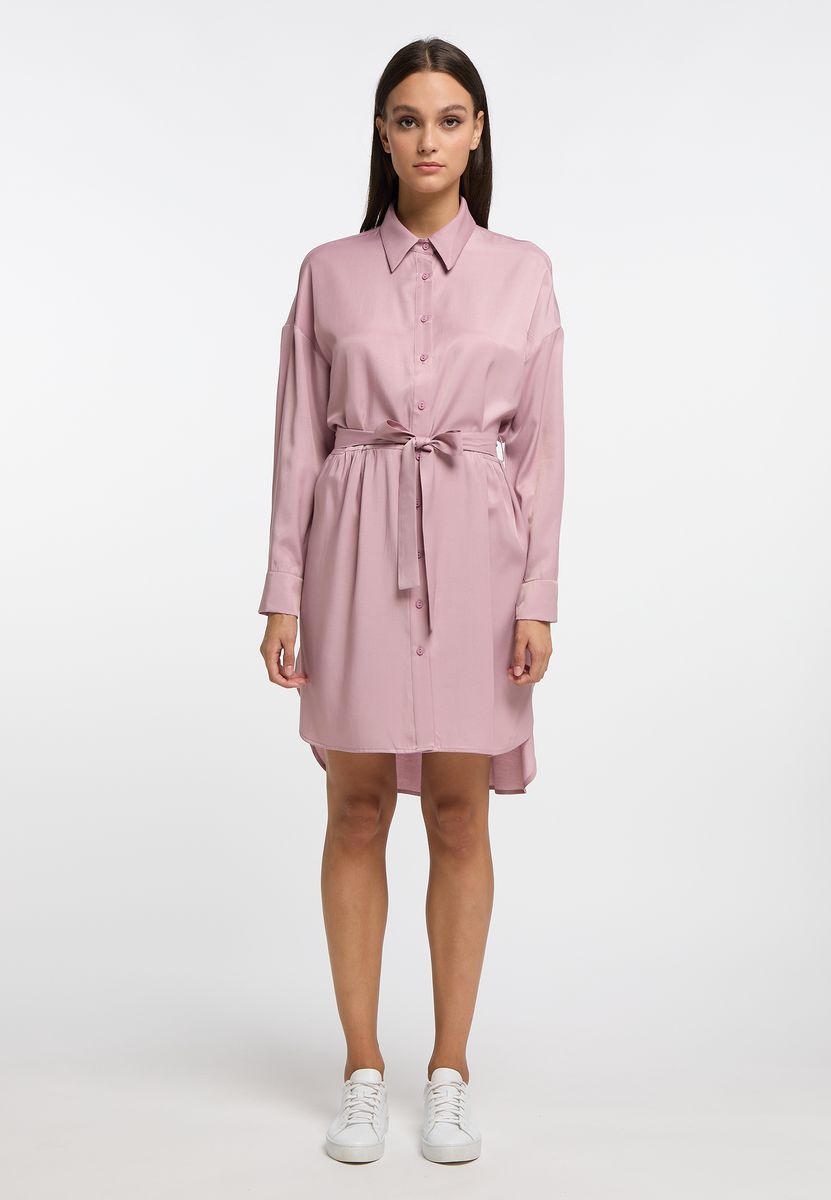 Satin-Hemdblusenkleid mit Gürtel