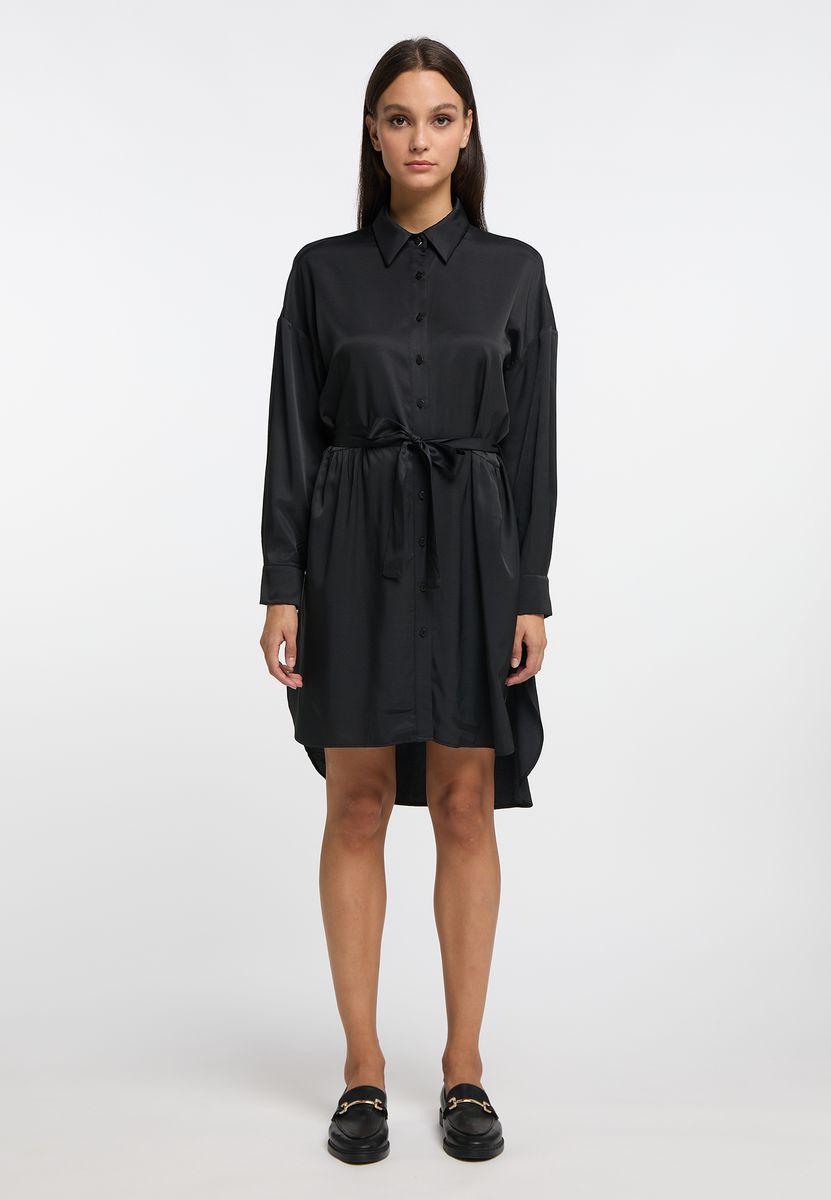Gürtel-Hemdblusenkleid in Satin-Optik