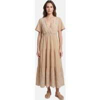Besticktes gestuftes V-Ausschnitt Midikleid