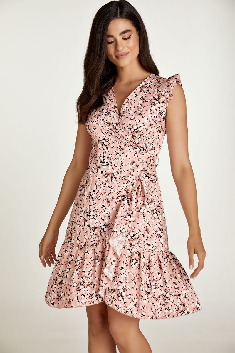 Gemustertes Wickelkleid mit Volants