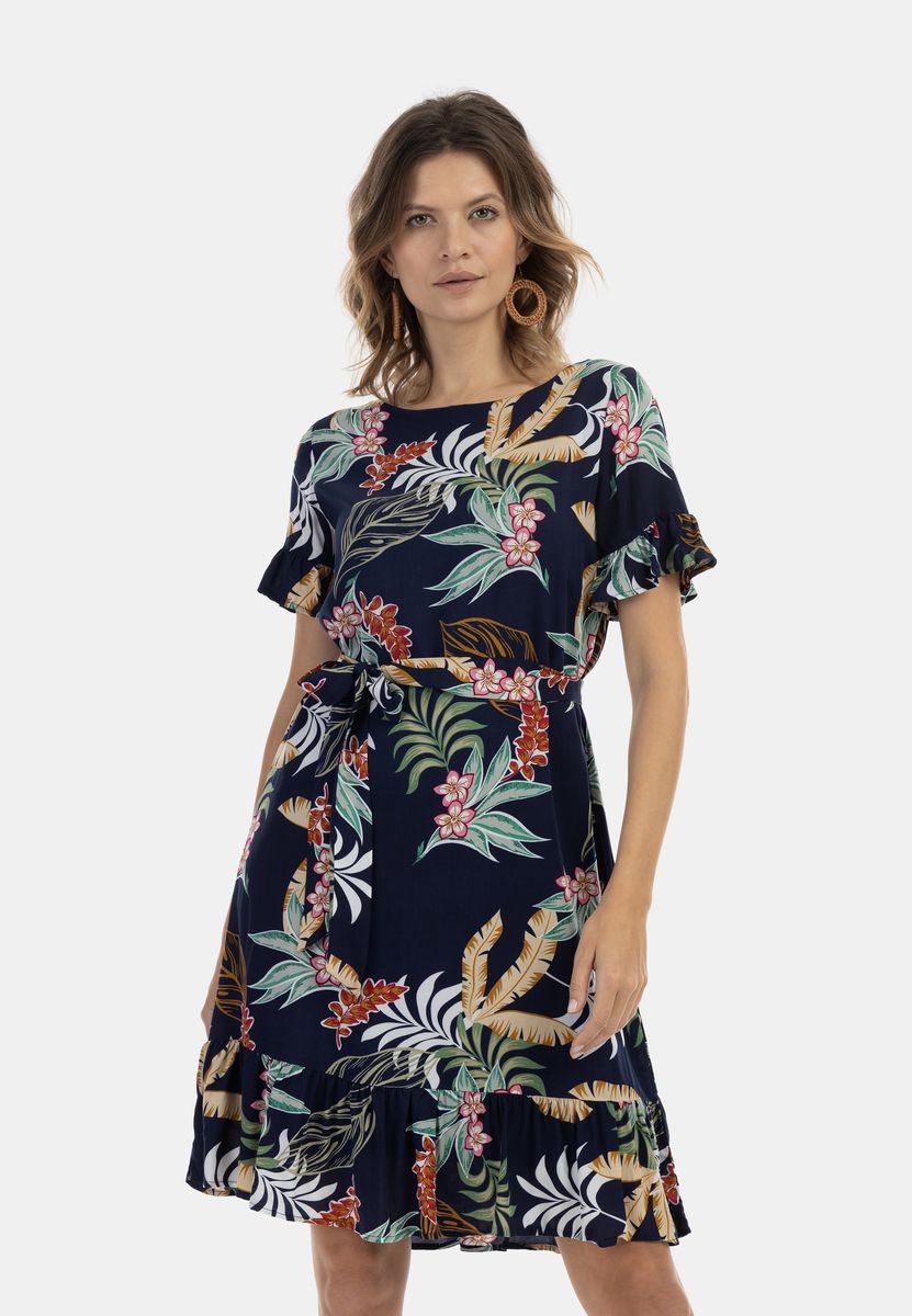 Tropisches Midikleid mit Rüschen