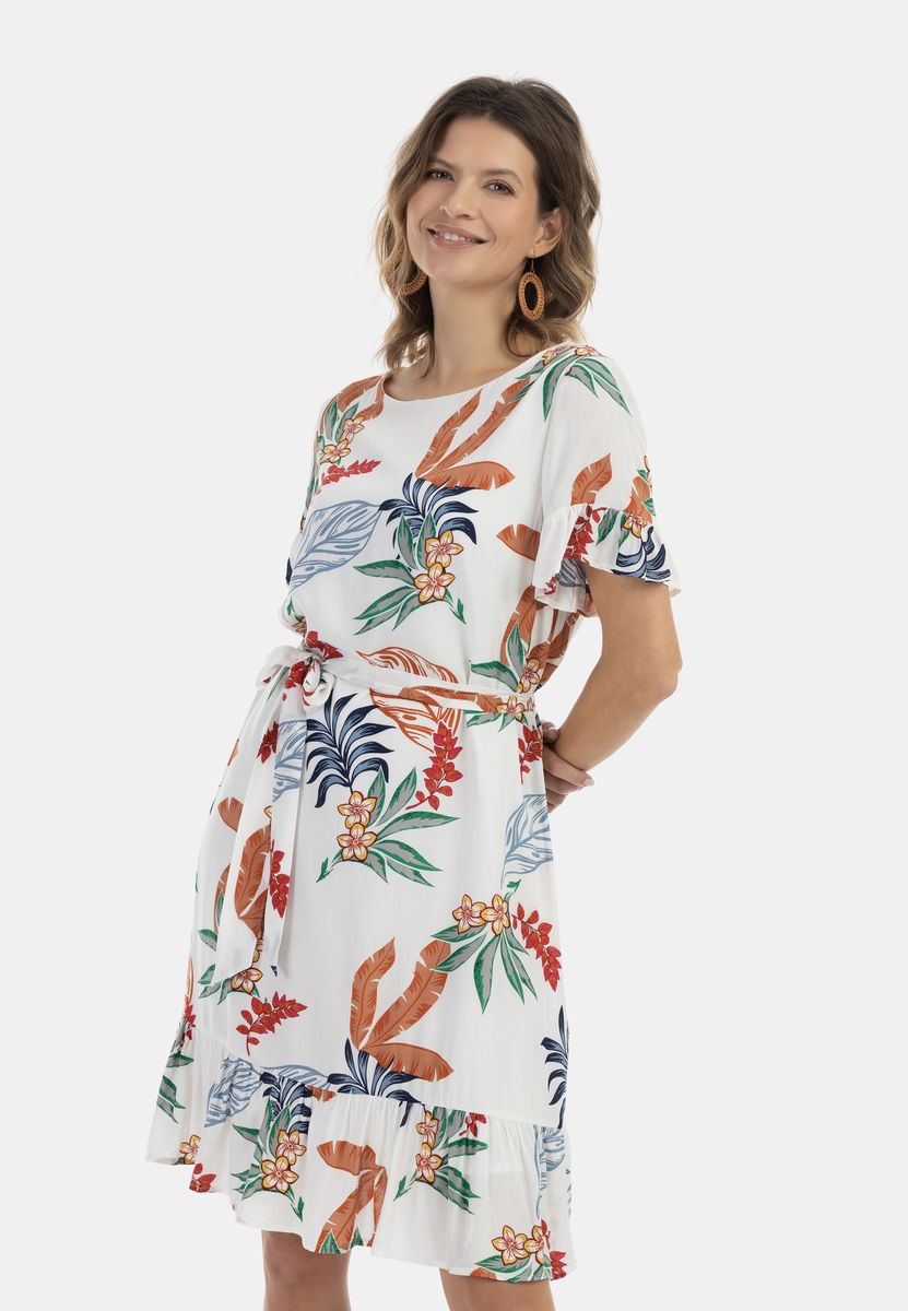 Tropisches Midikleid mit Volants