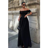 Maxikleid mit Korsett-Detail und Carmen-Ausschnitt