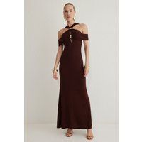 Abendkleid mit Neckholder und Metalldetails
