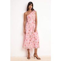 Ein-Schulter Midikleid mit Blumenmuster