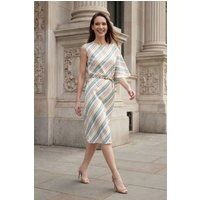 Elegantes asymmetrisches Midi-Streifenkleid