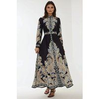 Bedrucktes A-Linien-Maxikleid mit Gürtel