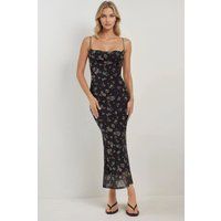 Florales Mesh Bodycon Maxikleid