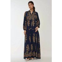 Bedrucktes Viskose-Maxikleid mit Kragen