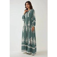 Stufen-Maxikleid mit Folk-Print