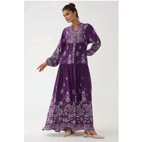 Bedrucktes Langarm-Maxikleid aus Viskose