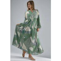Gestuftes Maxikleid mit geometrischem Muster