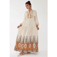 Besticktes Stufen-Maxikleid aus Viskose