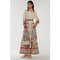Bedrucktes A-Linien-Maxi-Hemdblusenkleid