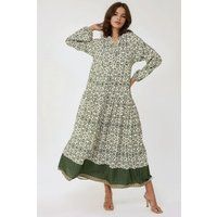 Bedrucktes Stufen-Maxikleid mit Hemdkragen