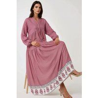 Bedrucktes Stufen-Maxikleid mit V-Ausschnitt