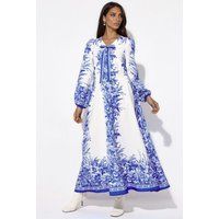 Bedrucktes V-Ausschnitt-Maxikleid mit Blumenmuster