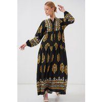 Bedrucktes V-Ausschnitt Stufen-Maxikleid