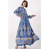 Bedrucktes Boho-Maxikleid mit Knöpfen