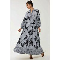 Gestuftes Maxikleid mit botanischem Print