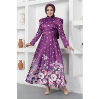 Satin-Abendkleid mit Blumen und Punkten