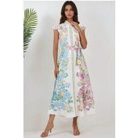 Florales Rüschen-Maxi mit Gürtel