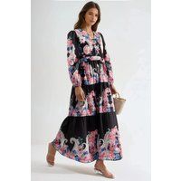 Floral-Maxikleid mit Gürtel und Stufensaum