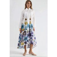 Hemdblusenkleid mit floralem High-Low-Saum